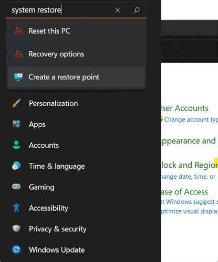 select a Restore point