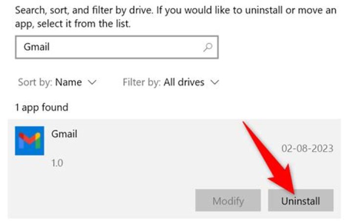 select Uninstall