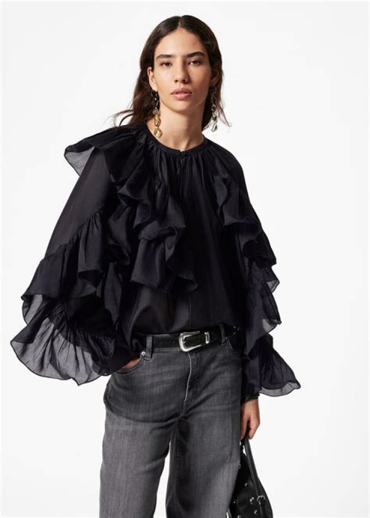 SM Striped Ruffled Blouse Black f.png