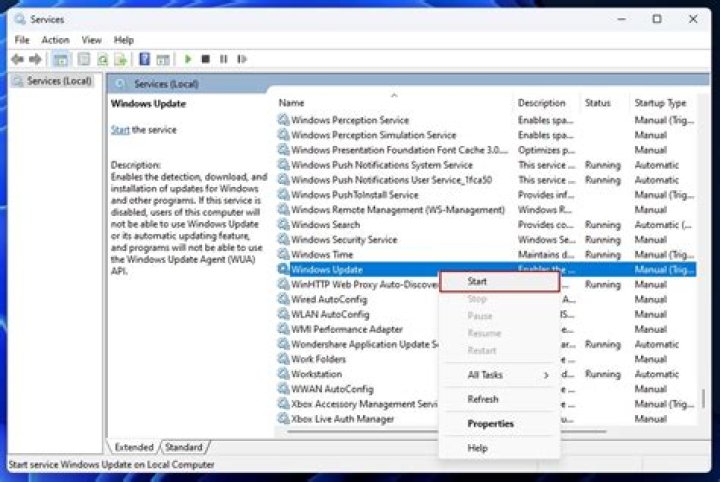 Start Windows Update service
