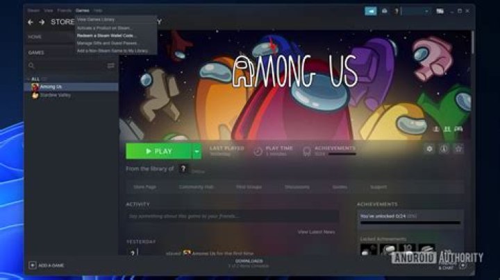 Steam Games menu drop down Steam Games menu drop down