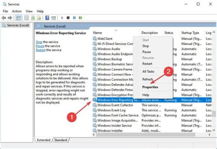system properties error reporting service