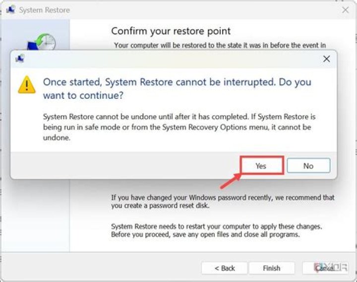 The System Restore window System Restore window Data Bus Error