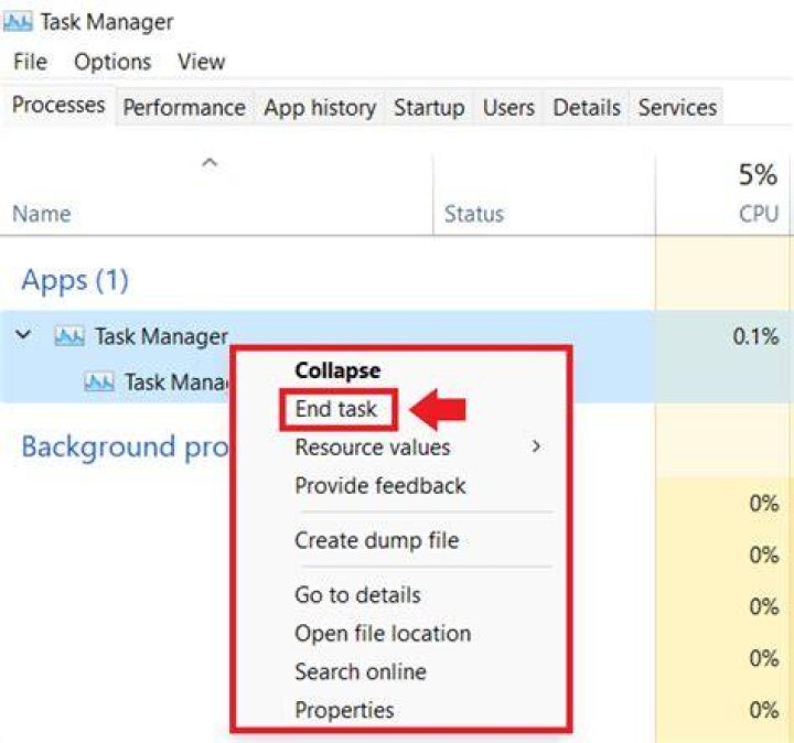 task manager processes restart windows explorer