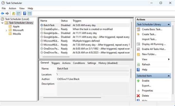 Task scheduler Actions tab Task scheduler Actions tab error 0xfffd0000