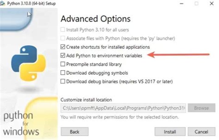 The Add Python to environment variables checkbox The Add Python to environment variables option pip is not recognized