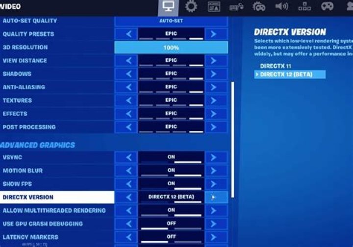 The DirectX Version setting enable directx 12