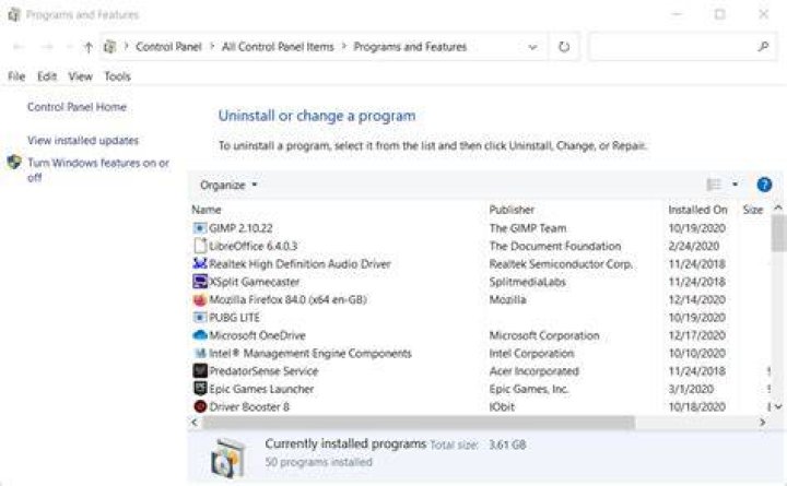 The uninstaller Control Panel applet in Windows The uninstaller applet in Windows pip is not recognized