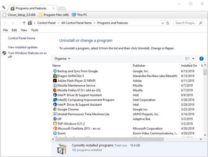 The Windows uninstaller window The Windows uninstaller browser does not support folder upload