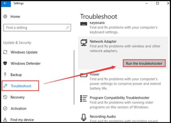 troubleshoot network adapter windows 10