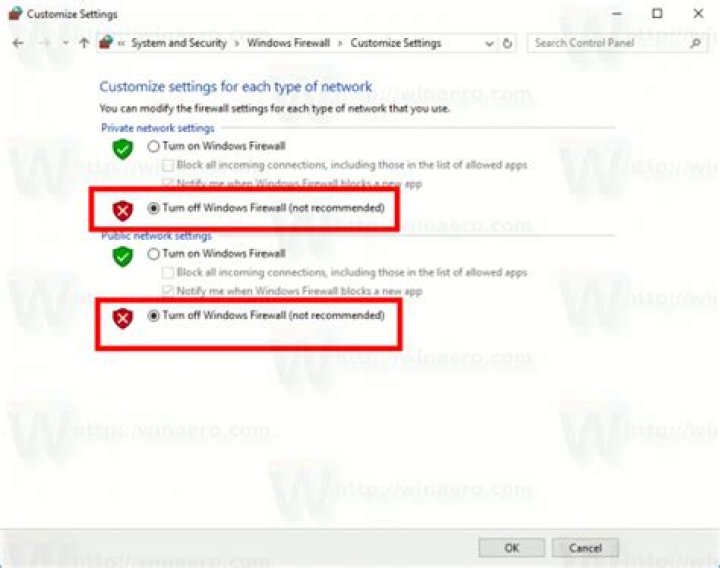 Turn off Windows Firewall