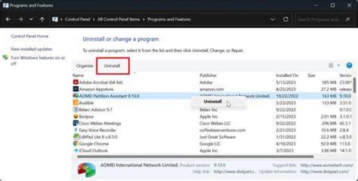 uninstall programs windows 10
