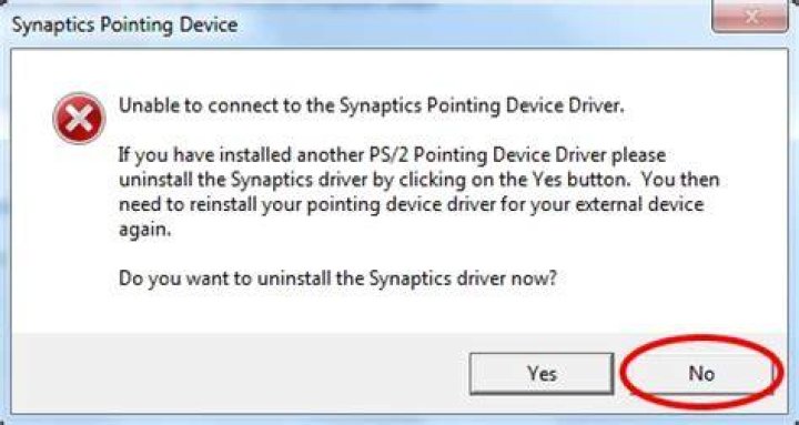 uninstall synaptics pointing device driver