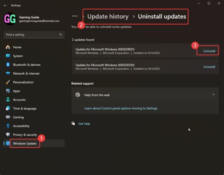 Uninstall Windows Updates- Check History