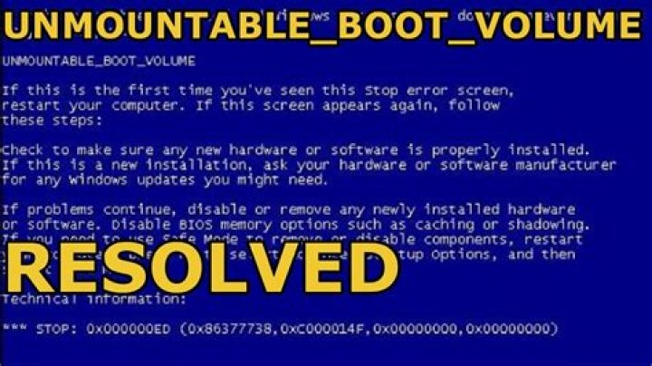 Unmountable Boot Volume blue screen error in Windows 10