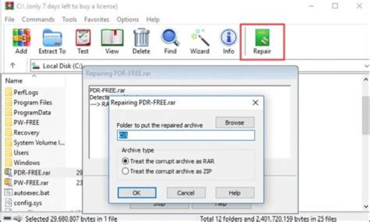 Use the WinRAR Repair function