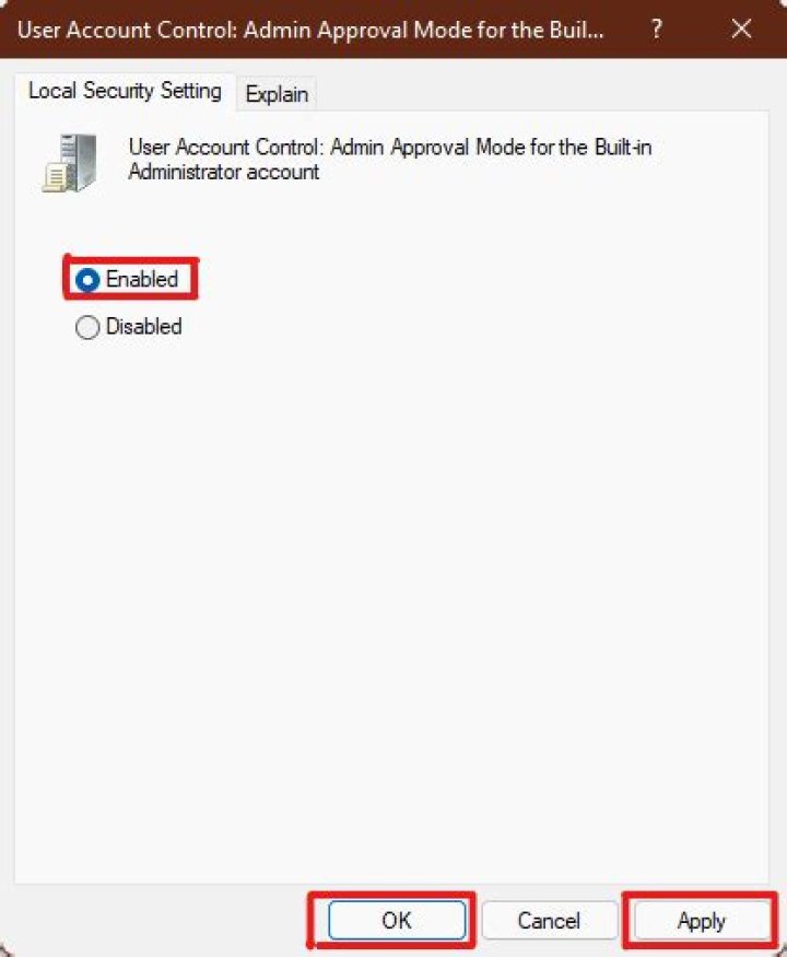 User Account Control: Run all administrators in Admin approval