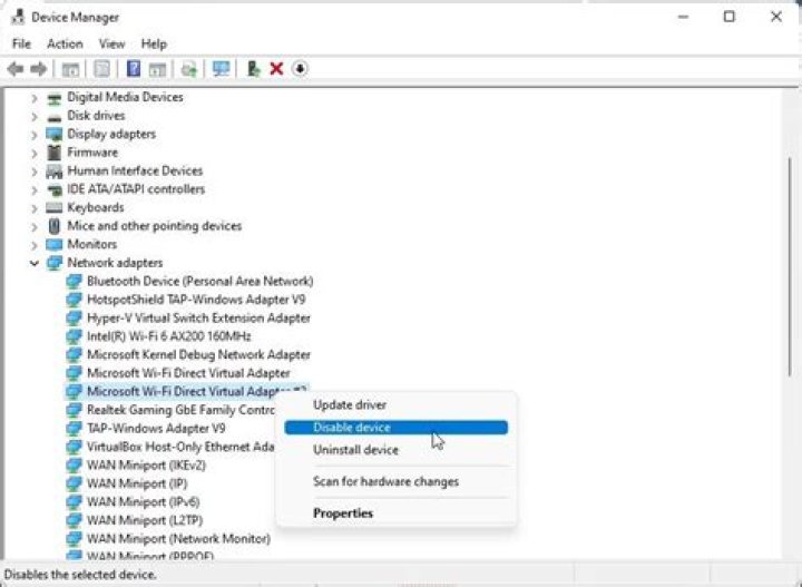 View devices under Network adapters