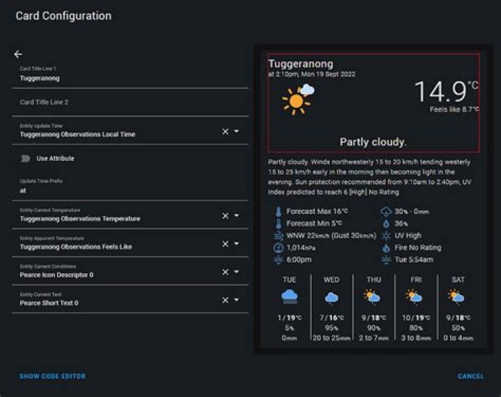 weather card settings