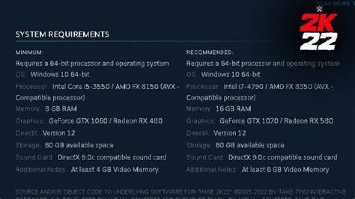 wwe 2k22 system requirements