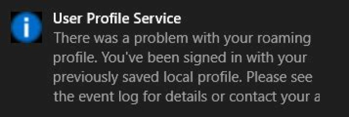 your roaming profile was not completely synchronized